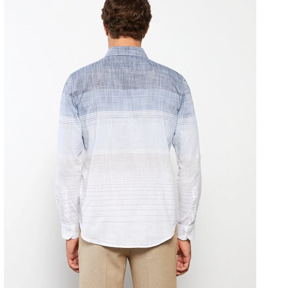 100% cotton Button Down Shirt with Horizontal Stripes and Gradient Print Sise L - Picture 10 of 16